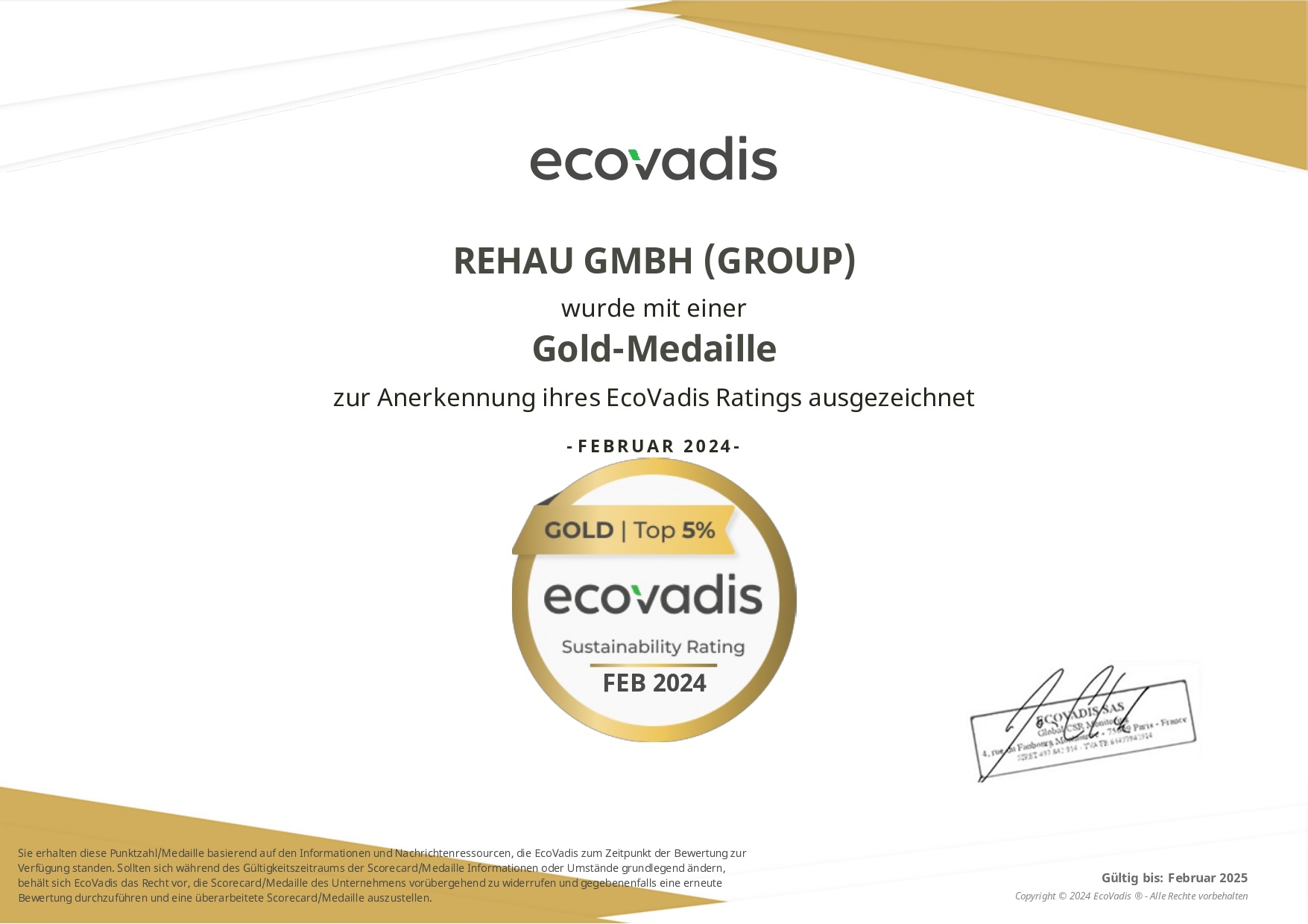 REHAU Window Solutions w gronie najlepszych Prestiżowe wyróżnienie złotym medalem EcoVadis